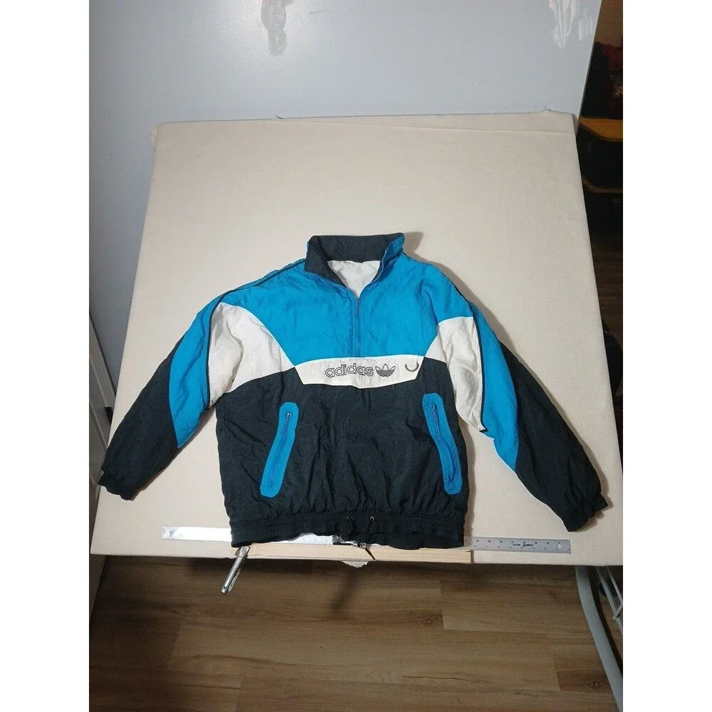 Vintage 90s Adidas Mens Medium Spell Out Pullover Hooded Puffer Anorak Jacket XL